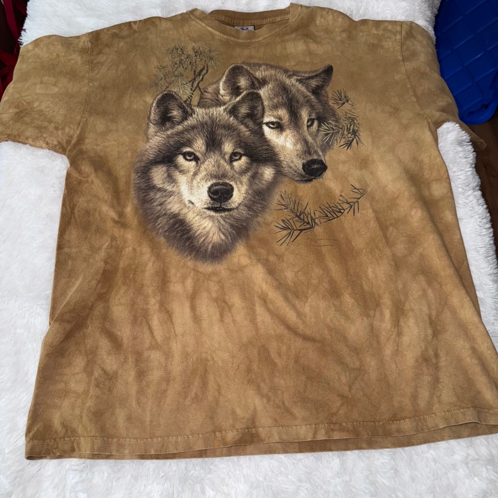 Vintage Liquid‎ Blue The Mountain Two Wolfs Graphic T Shirt Adult Size XL nature